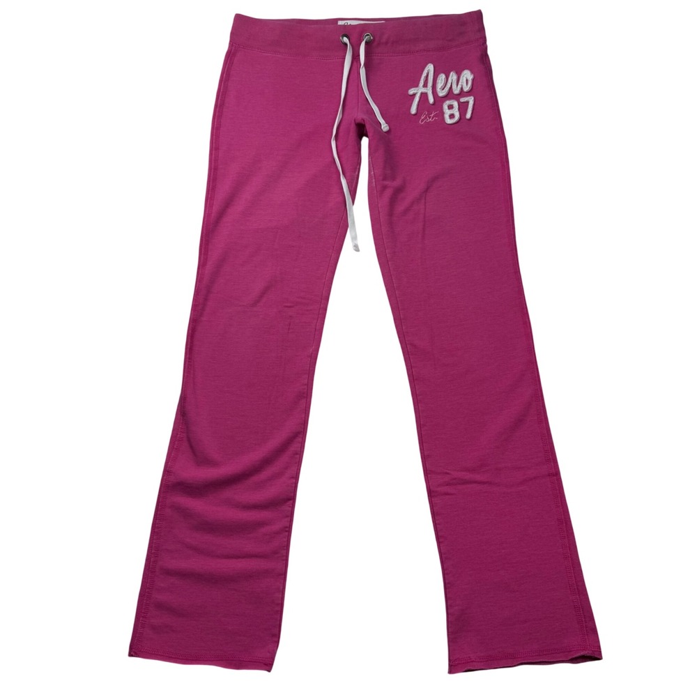 VTG Y2K Aeropostale Pink Puff Print Logo Ultra LowRise Sweatpants Straight Leg M